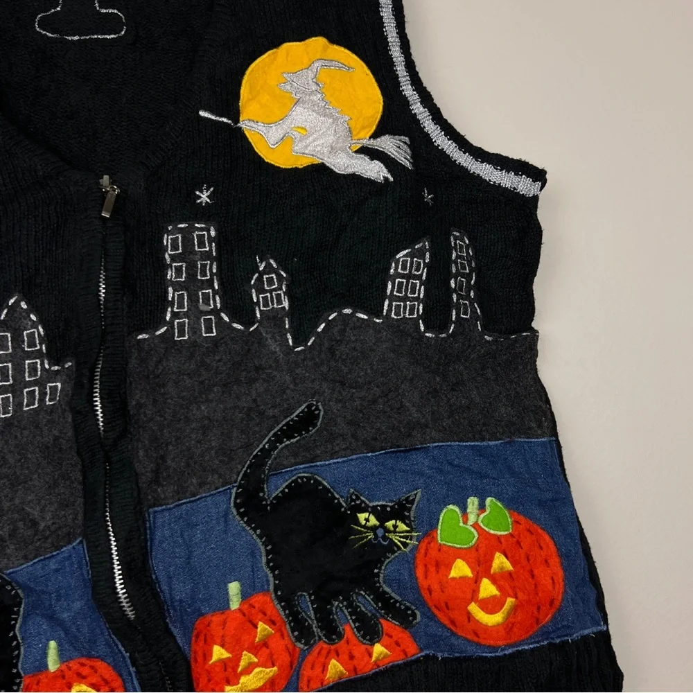 Vintage 80’s Halloween Graphic Embellished Embroidered Sweater Vest - Picture 3 of 3